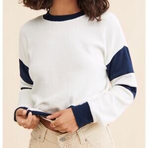 Faherty White Navy Stripe M Crewneck Pullover Women’s Long Sleeve Soft